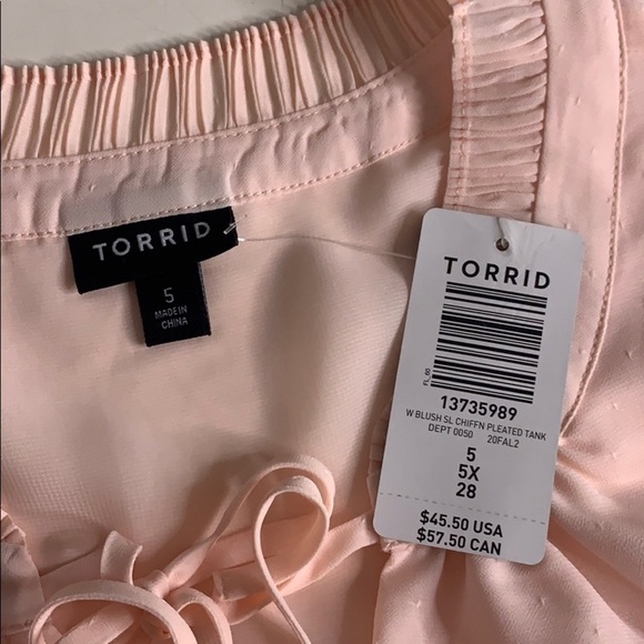 New Torrid Chiffon pleated sleeveless shirt blush pink 5X plus size top - Picture 9 of 10